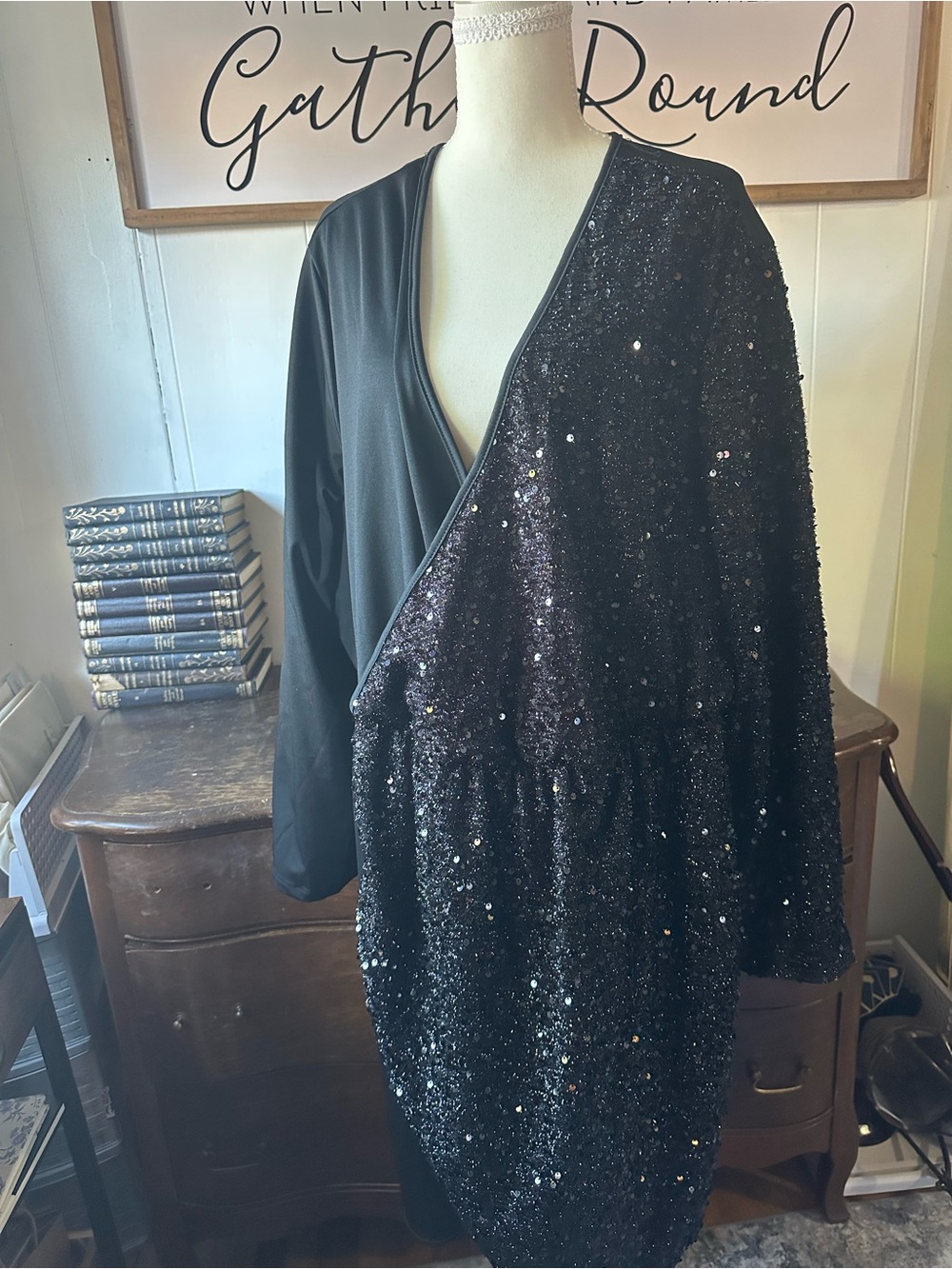 SHEIN Black Sequin Wrap Dress